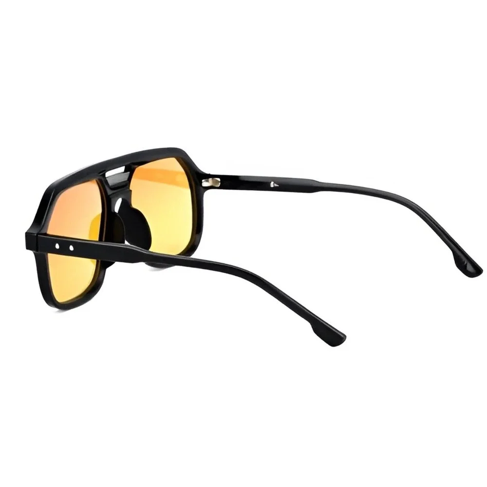 Mens Fashion Sunglasses Black Frame Yellow Lens Retro Square Flat Top Lentes New
